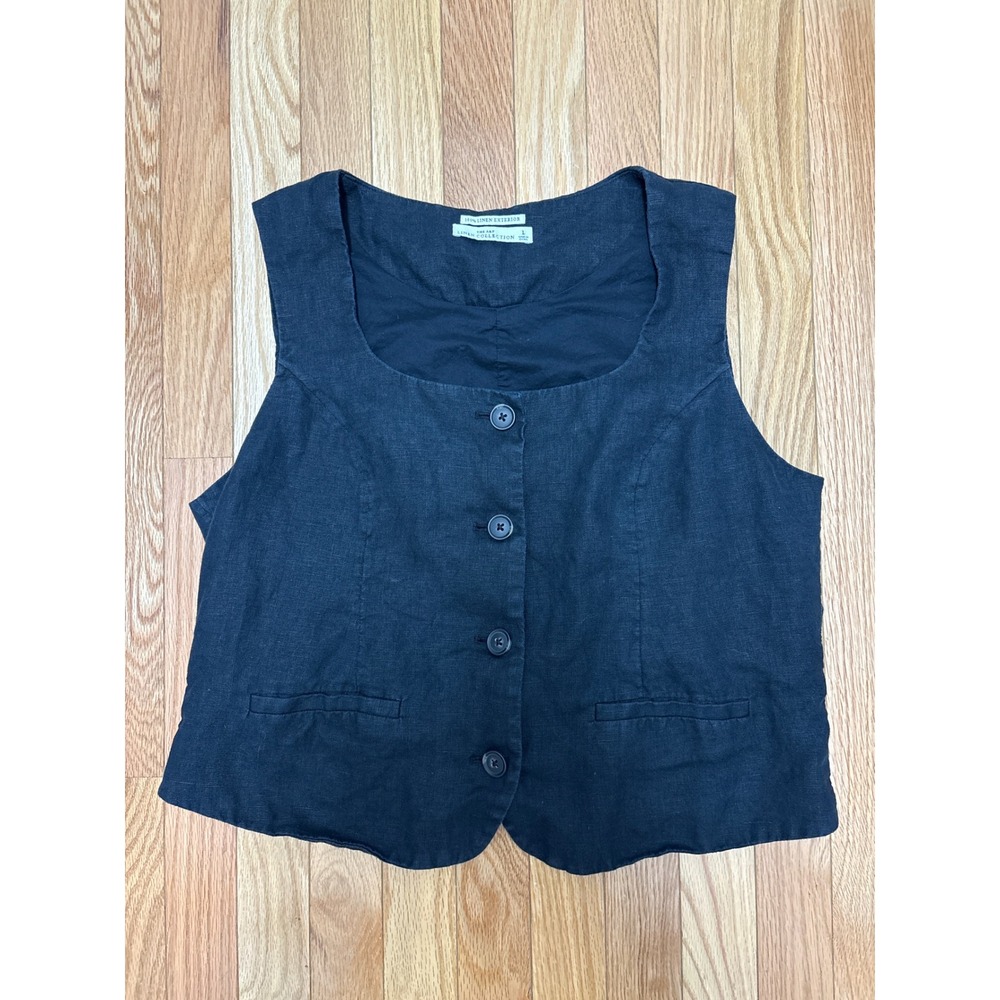 Abercrombie & Fitch Linen Collection Vest Black Square Neck Button Front Large